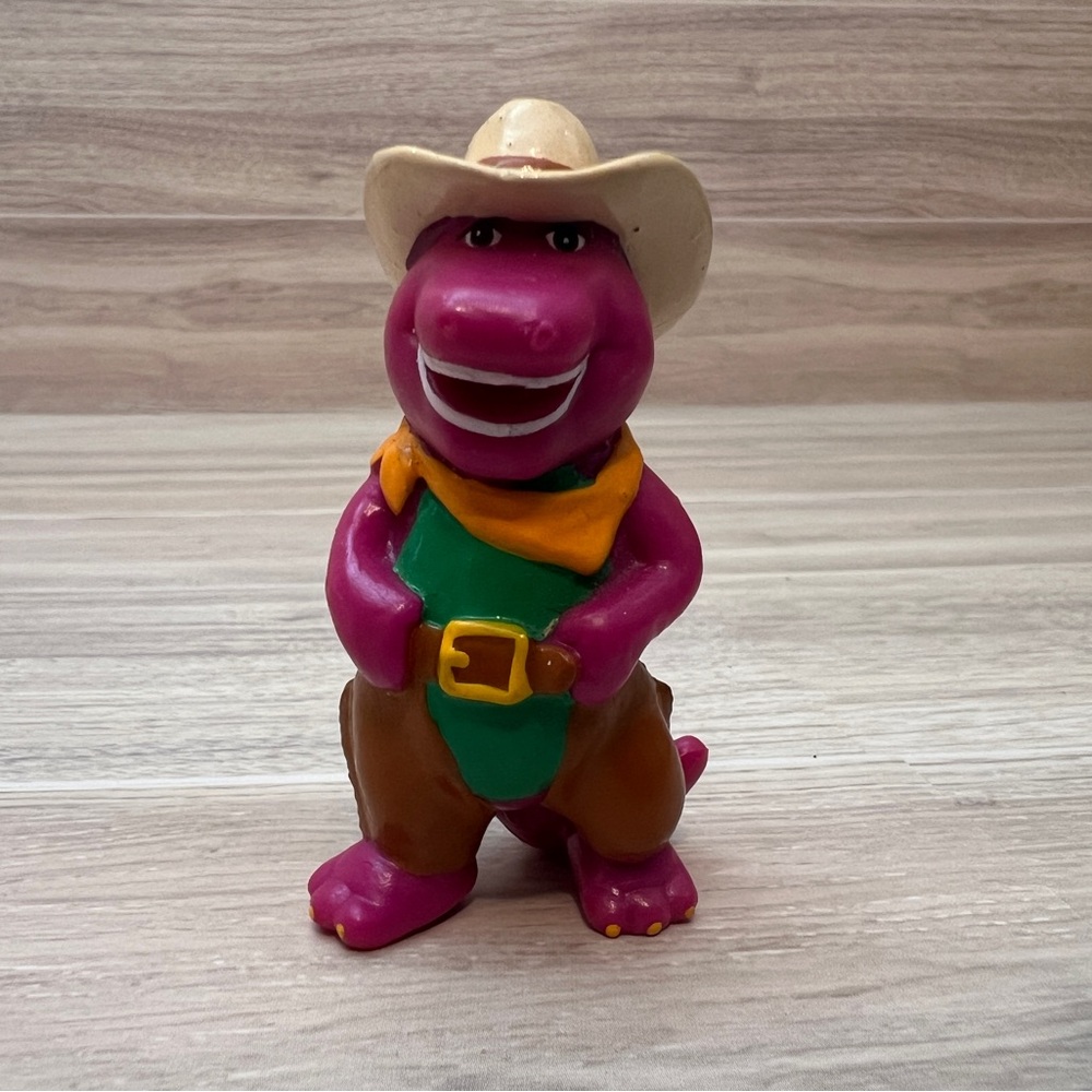 Vintage Barney Mini Dinosaur Figure Cowboy Action Figure Toy 1993 Collection